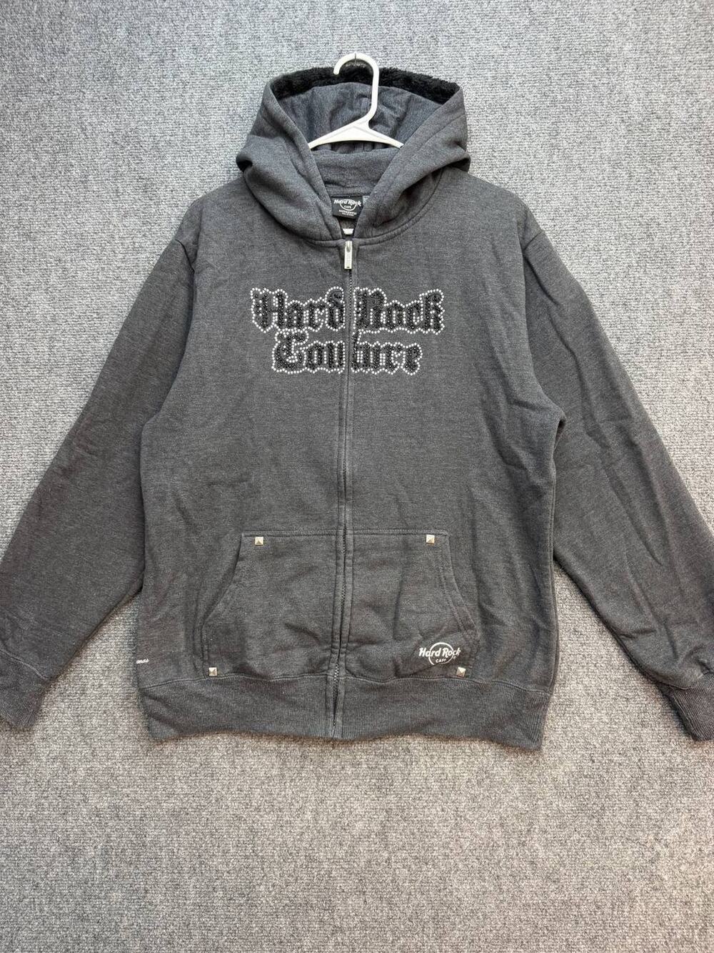 Hard Rock Cafe Women’s Studded Full Zip Hoodie Gray Size XXL Runs Small